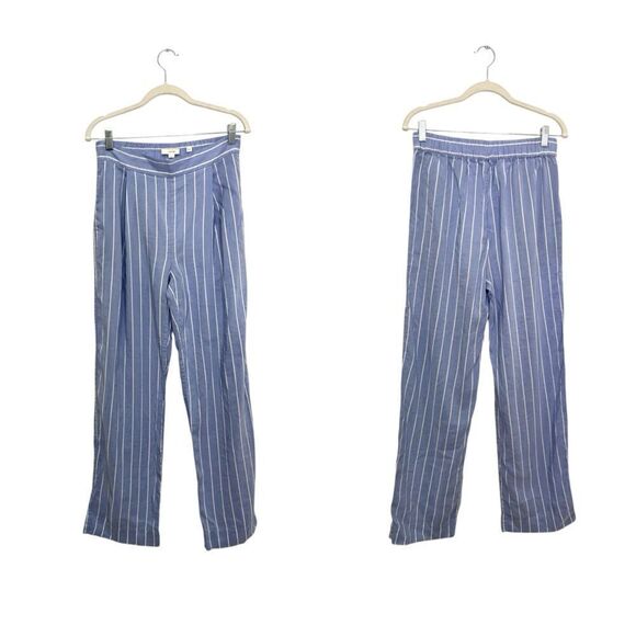 VINCE Pleated woven linen blend wide-leg pants in blue stripe - Picture 12 of 14